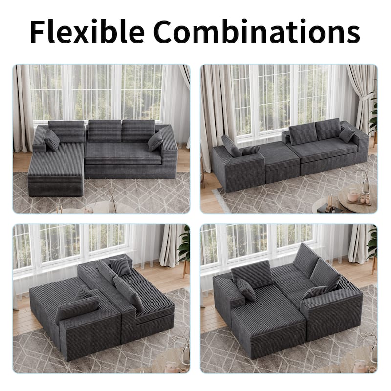 Modland 108" Boneless Cloud Couch, Modular L-Shaped Sectional Sofa, No Assembly, Corduroy