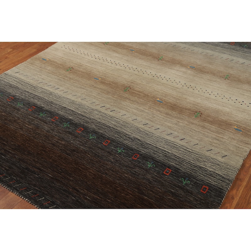 Hand Knotted Oriental 100% Wool Carpet Tribal Stripe Multi-Colored Gabbeh Area Rug - 7' 10'' X 5' 8''