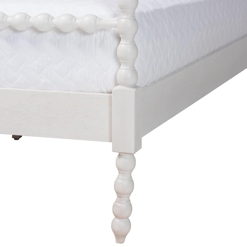 Caliana Bobbin Four-Poster Platform Bed - Wooden Bed Frame with Turned Spindle Posts and Panel Headboard, Vintage-Inspired Style