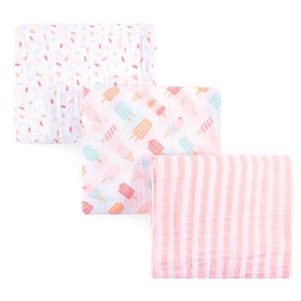 slide 1 of 1, Hudson Baby Infant Girl Cotton Muslin Swaddle Blankets, Ice Cream, One Size - Ice Cream - 3-Pack