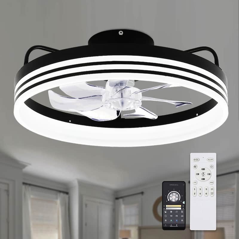 Cusp Barn 20-In Low Profile Fandelier Ceiling Fan with Light, Modern Flush Mount Dimmable LED Ceiling Light with APP Control