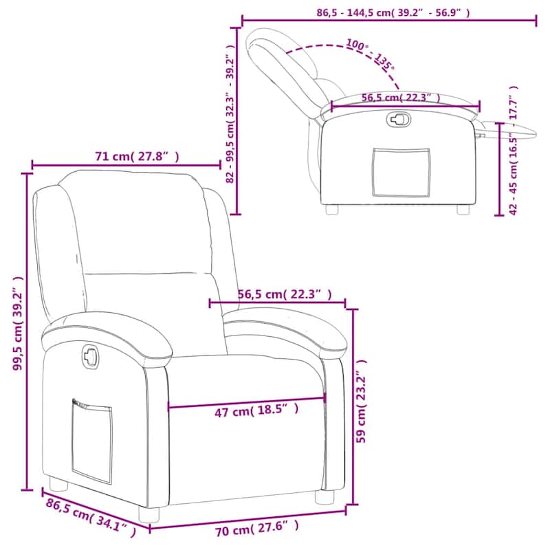 vidaXL Recliner Chair Wingback Reclining Push Armchair for Elderly Fabric - 34.1 x 28.0 x 39.2