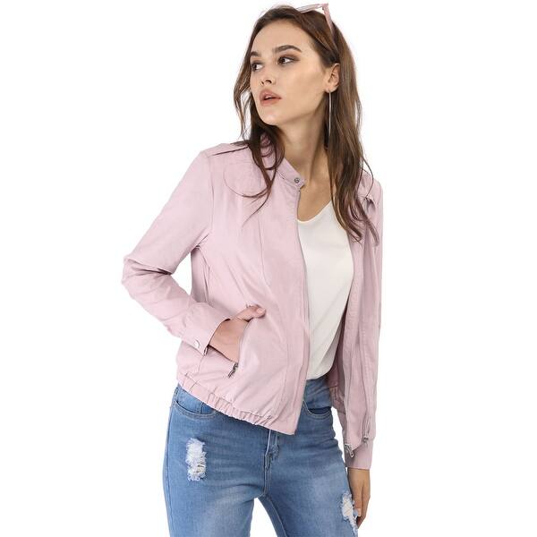 Women S Stand Collar Zip Up Biker Lightweight Moto Jacket Overstock 26450038