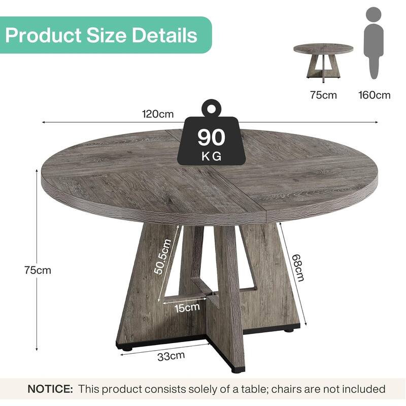47" Round Dining Table for 4-6 People Rustic Wood Table with Pedestal Base for Kitchen Dining Room Living Room