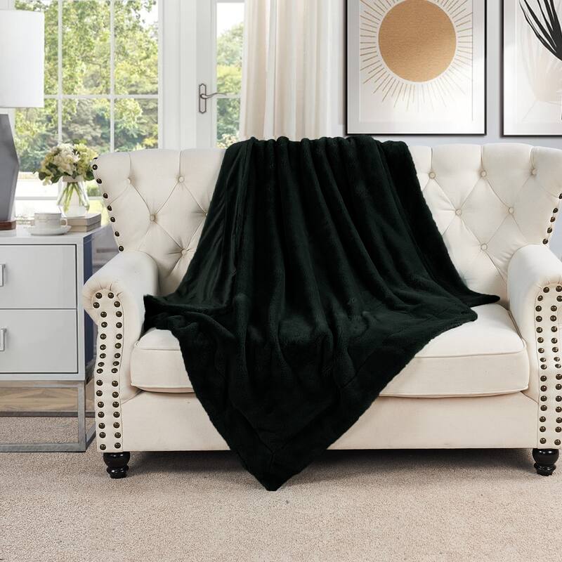 Home Soft Things FoxFauxFur Throw 50"x60"/60"x80" - 60"x80" - Pirate Black