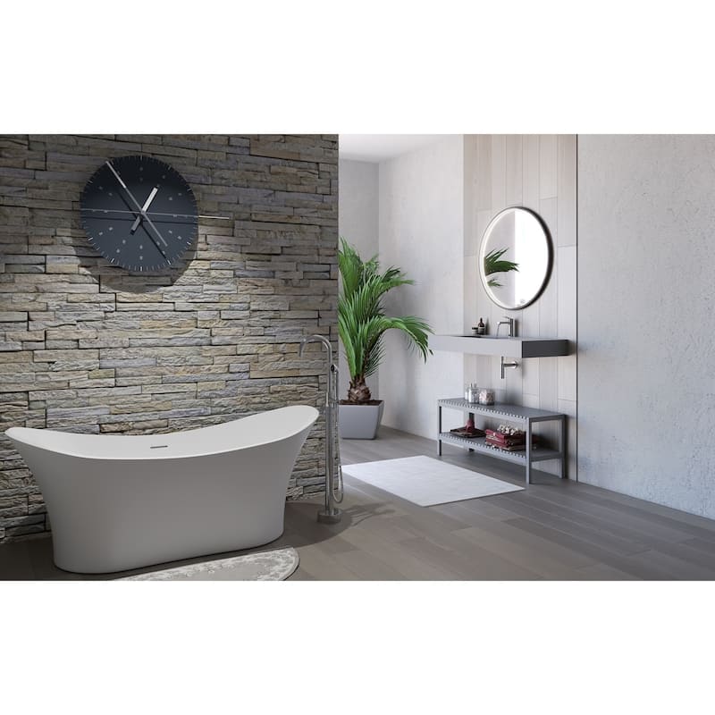 Ocean 69" Solid Surface Freestanding Soaking Bathtub in White or Gray