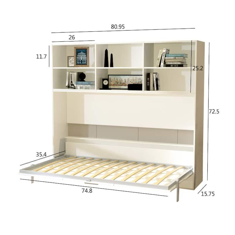 Modern Horizontal Twin Murphy Bed with Shelf Storage