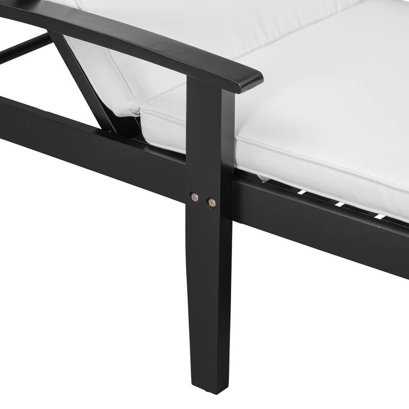 Outdoor Wood Chaise Lounge with Wheels and Adjustable Backrest, Cushion for Poolside Patio Garden