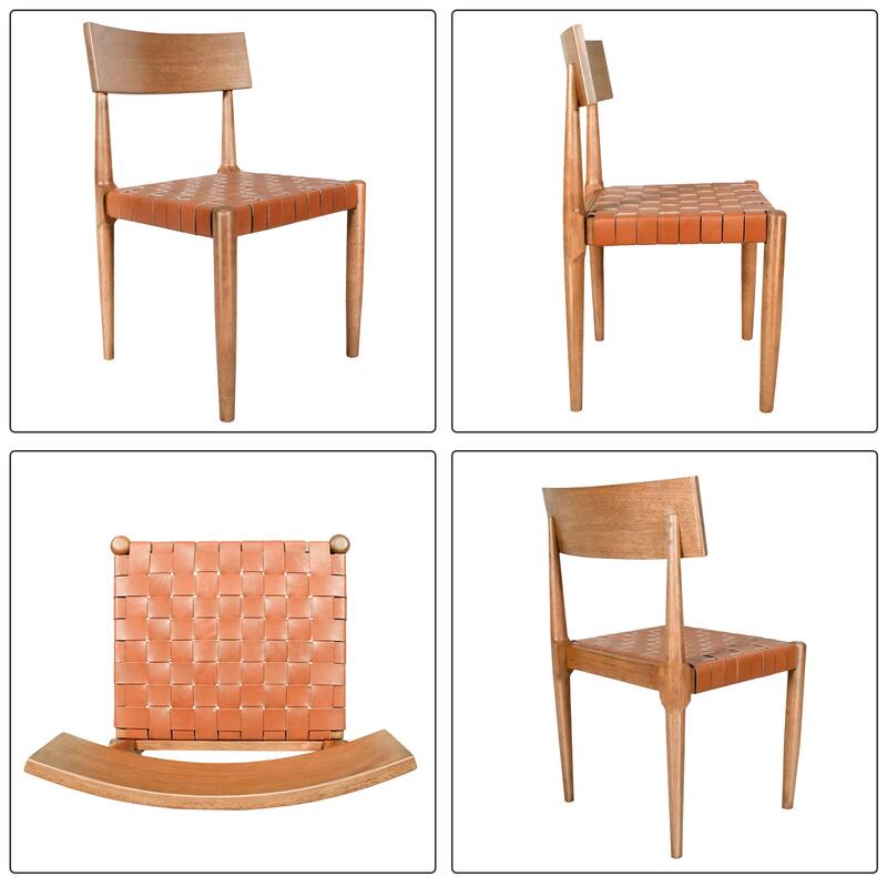Genuine Leather Woven Straps Solid Back Side Chair (Set of 2)