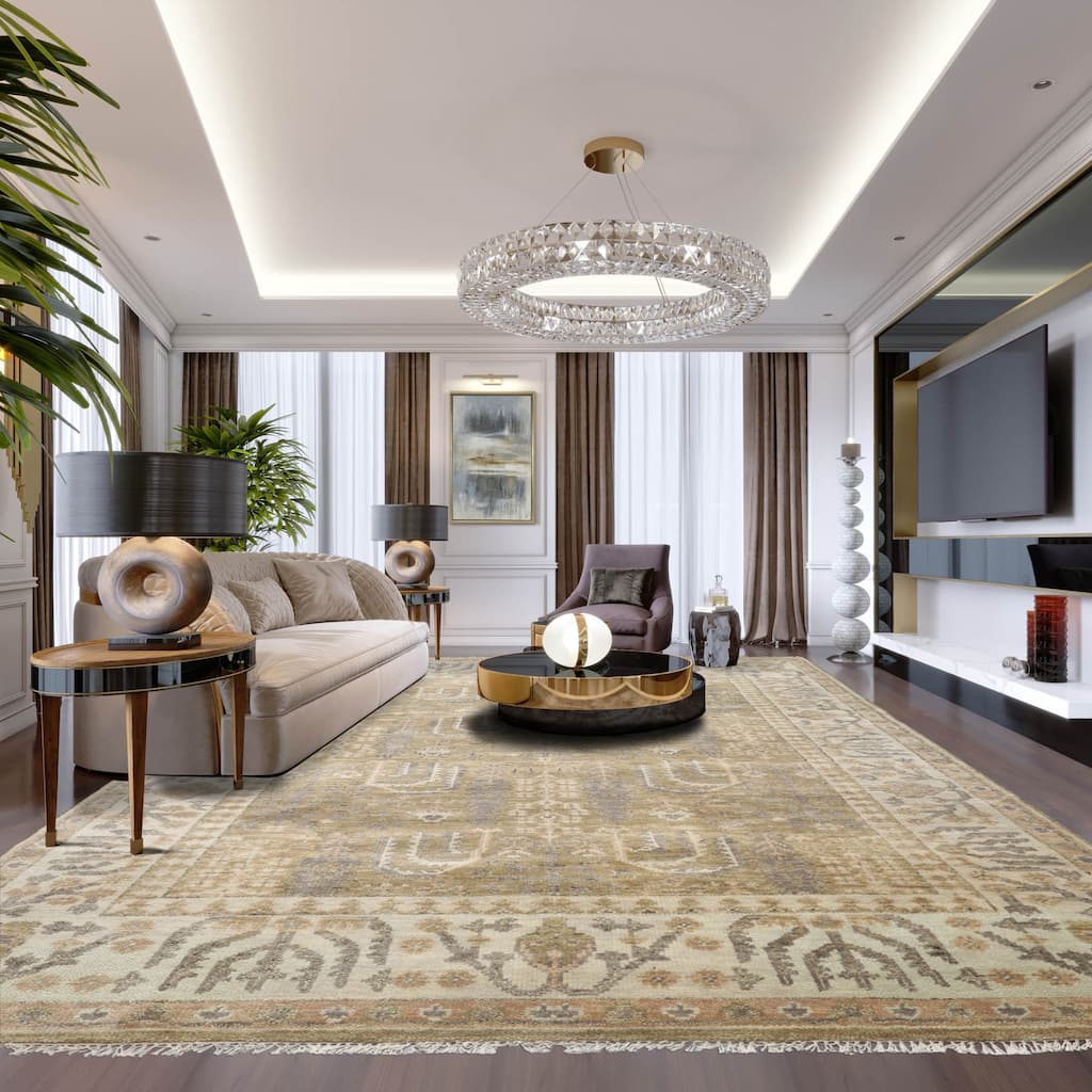 Hand Knotted Moss,Beige Turkish Oushak Wool Traditional Oriental Area Rug - 8' x 10' - 8' x 10'