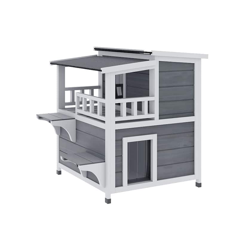 Moasis Two-Story Outdoor Cat House for 2 Cats, Cat Shelter with Openable Roof