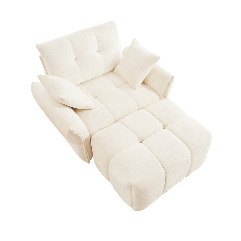 Chenille Ergonomic Lounge Chair with Ottoman, High-Resilience Sponge Cushions and Modular Design