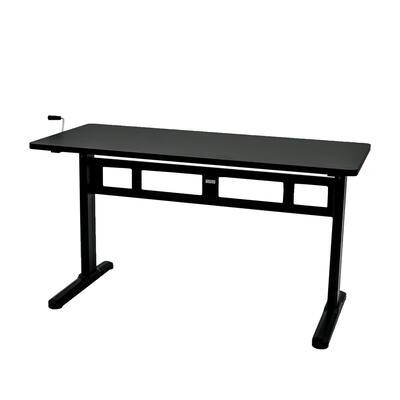 ErgoMax Office Black Adjustable Height Crank Desk w/ Tabletop, 45 Inch Max Height
