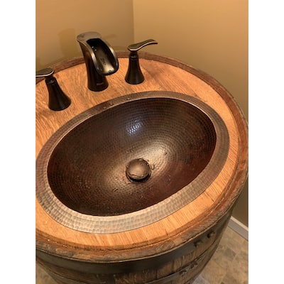 Large 19" Oval Copper Bathroom Sink with Pop-Up Drain by SimplyCopper - 19" x 14" x 5"
