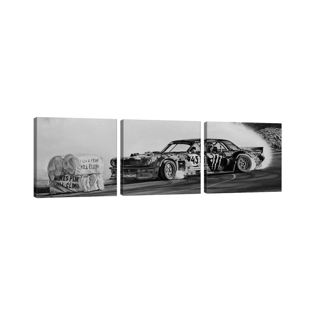 iCanvas "Hoonicorn Drift Car Black And White" by J.Bello Studio 3-Piece Canvas Wall Art Set