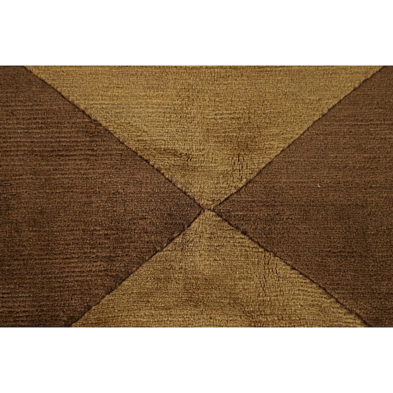 Geometric Nepalese Oriental Area Rug Handmade Wool Carpet - 8'11"x 11'10"