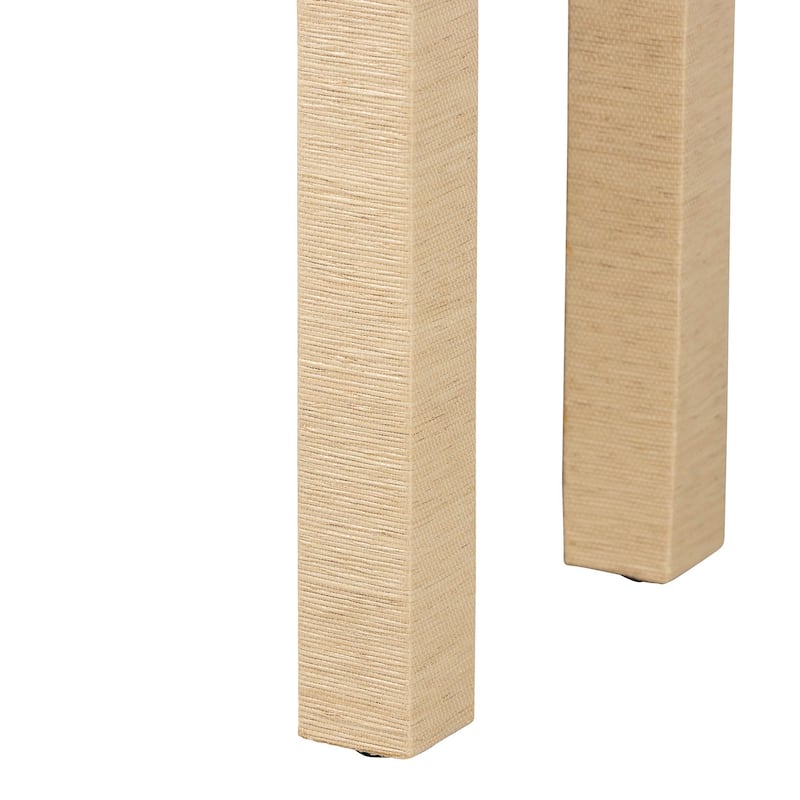 Noah Grasscloth 2-Drawer Console Table - Woven Texture Entryway Table with Gold Ring Pulls, Narrow Hallway or Living Room Accent