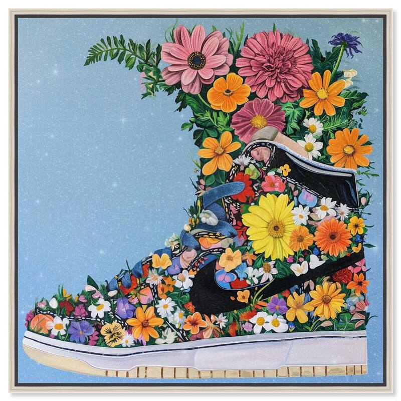 Blooming Floral Sneaker Canvas by Art Remedy - Silver - 40" x 40"