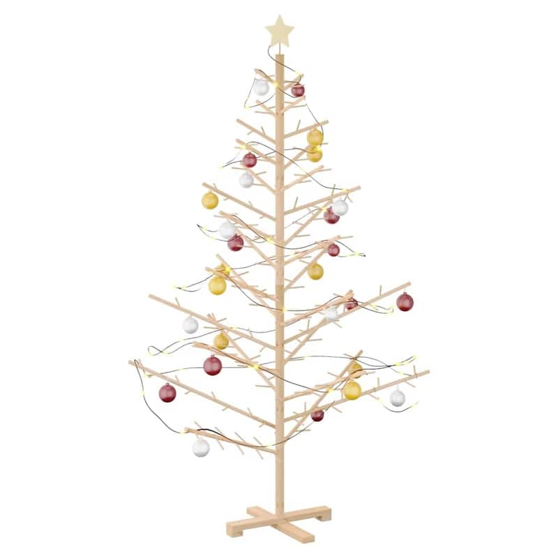 vidaXL Wooden Christmas Tree with Stand Natural/Brown Solid pine wood