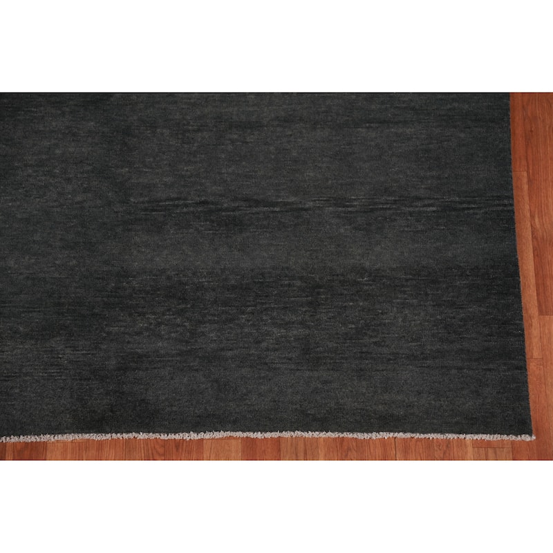 Hand Knotted Oriental 100% Wool Carpet Modern Solid Greys & Charcoal Gabbeh Area Rug - 9' 0'' X 6' 1''