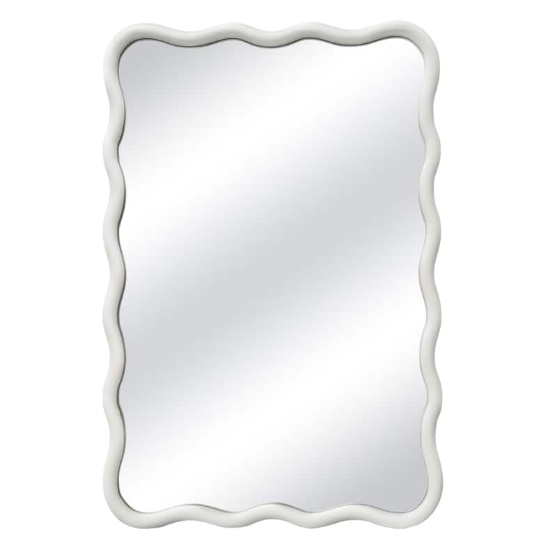Scalloped Wood Frame Rectangle Wavy Wall Mirror