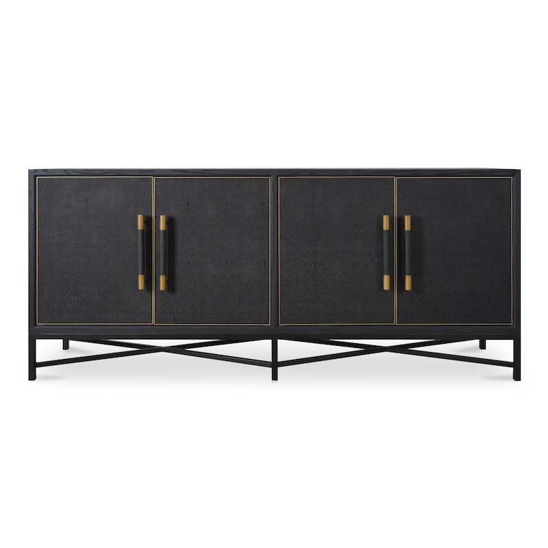 NADAAL STUDIOS Vaughn, Sideboard, Shagreen Patterned Vegan Leather with Brass Legs - 76"W x18"D x34"H - Black