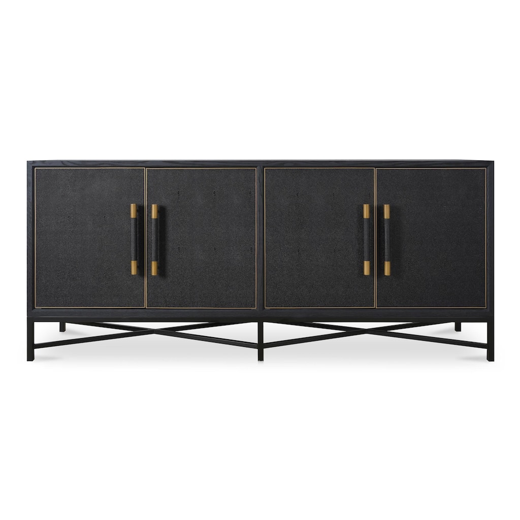 NADAAL STUDIOS Vaughn, Sideboard, Shagreen Patterned Vegan Leather with Brass Legs - 76"W x18"D x34"H