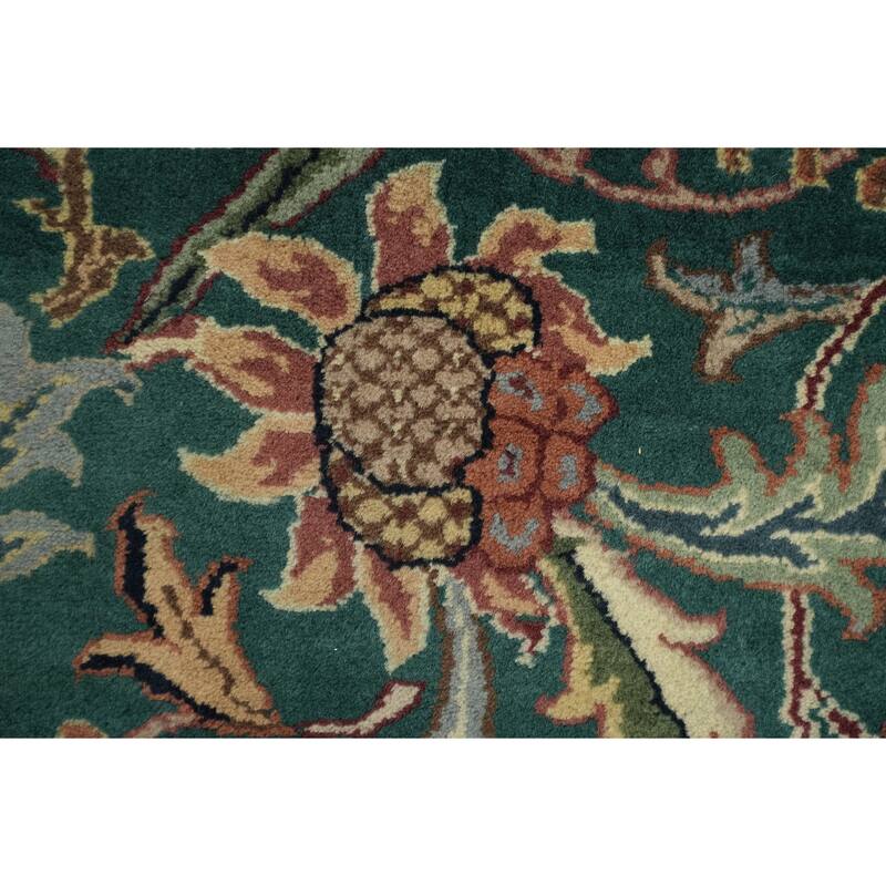 Hand Knotted Oriental 100% Wool Carpet Traditional All-Over Green Kashan Area Rug - 8' 11'' X 6' 1''