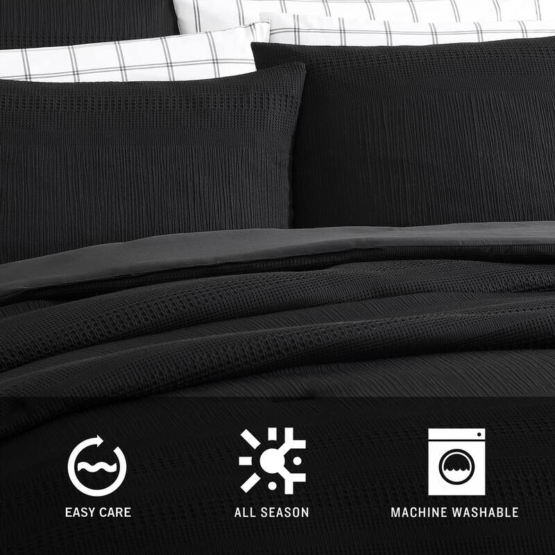 Kenneth Cole Variegated Waffle Black 14 Piece Comforter Bonus Set