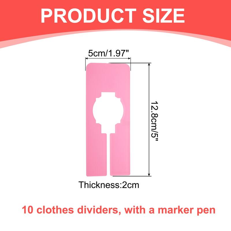Clothes Dividers 10 Pack Rectangle with Marker Pen - Pink