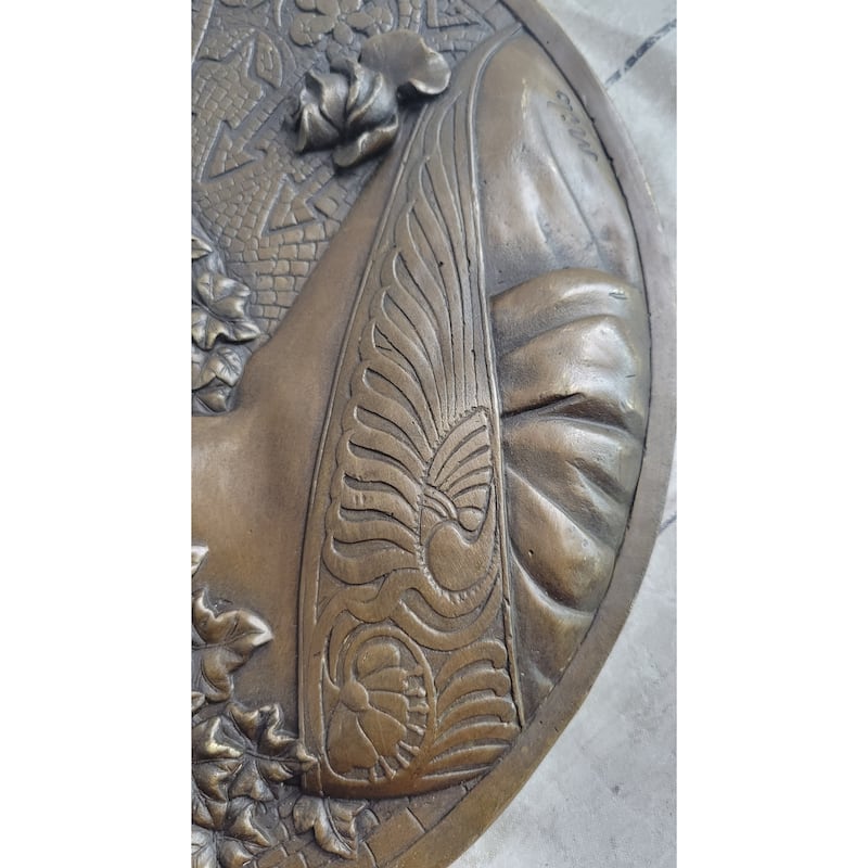 Art Nouveau Female Portrait Bronze Metal Hanging Wall Plate Plaque Signed Art By Milo