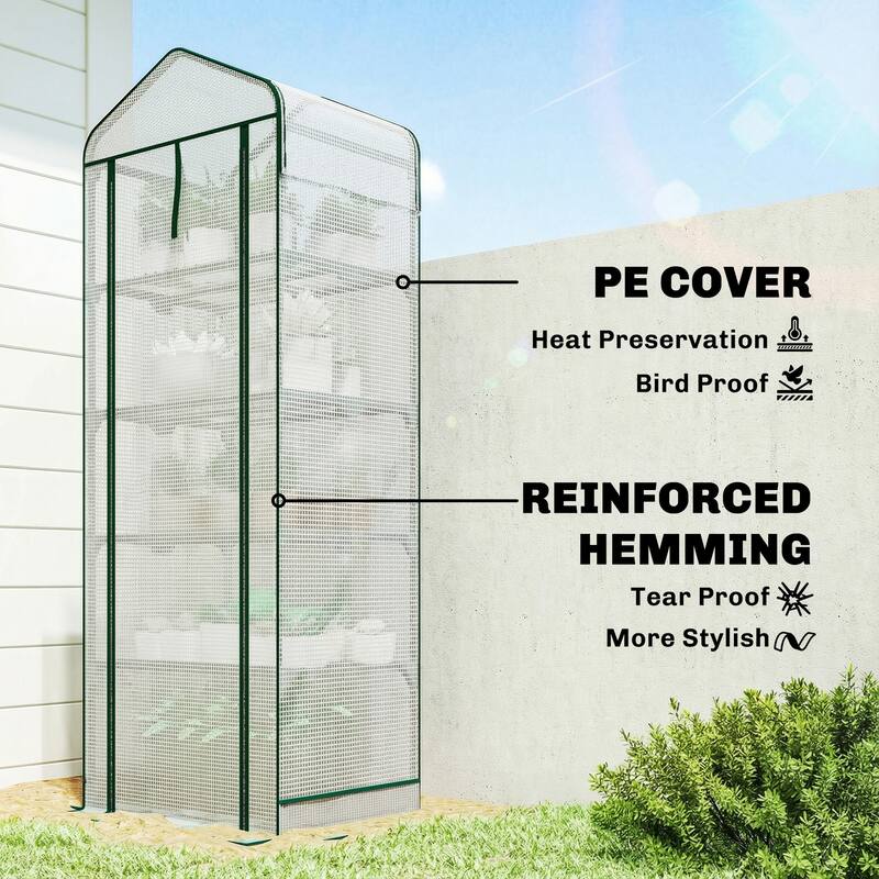 Outsunny 5 Tier Mini Greenhouse with Screen Roof, 27.6" x 19.7" x 75.6", Portable Small Greenhouse with High Strength PE Cover