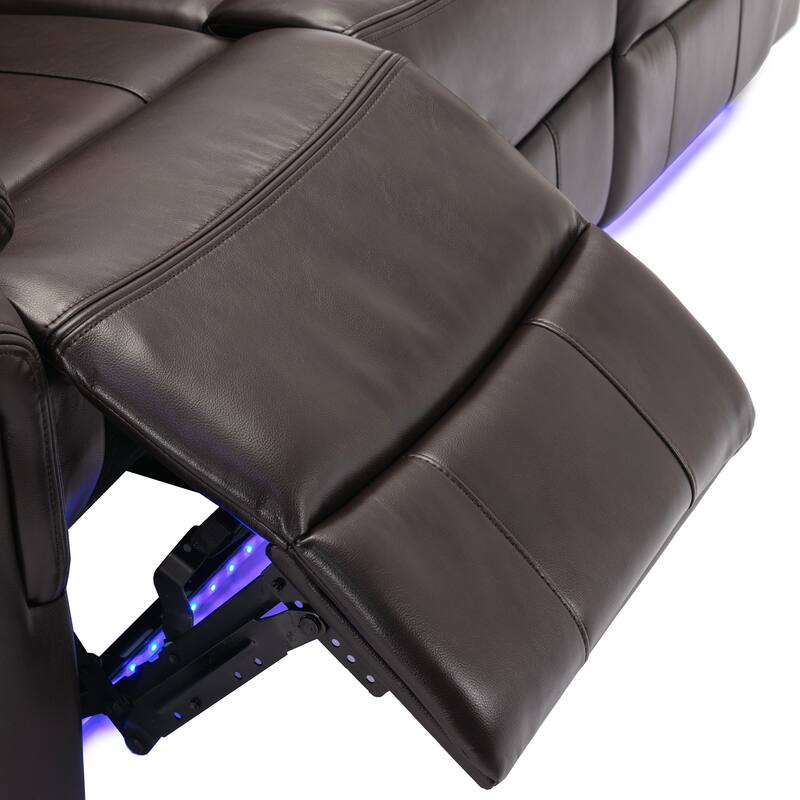 Home Theater Seating Manual Recliner Chair with Center Console and LED Light Strip for Living Room, Black