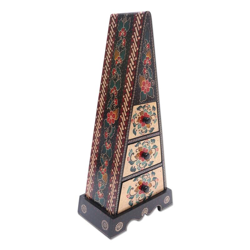 Novica Handmade Pyramid Of Flowers Decorative Batik Wood Box