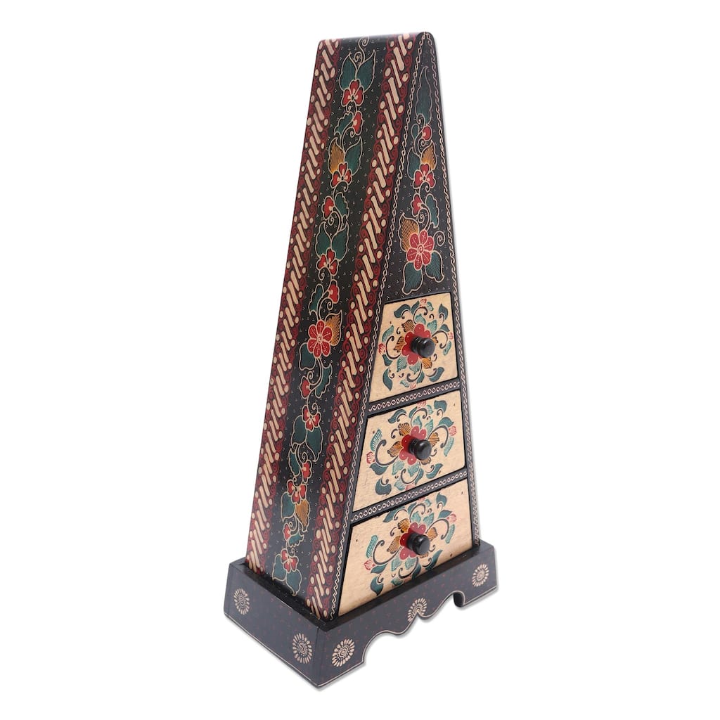 Novica Handmade Pyramid Of Flowers Decorative Batik Wood Box