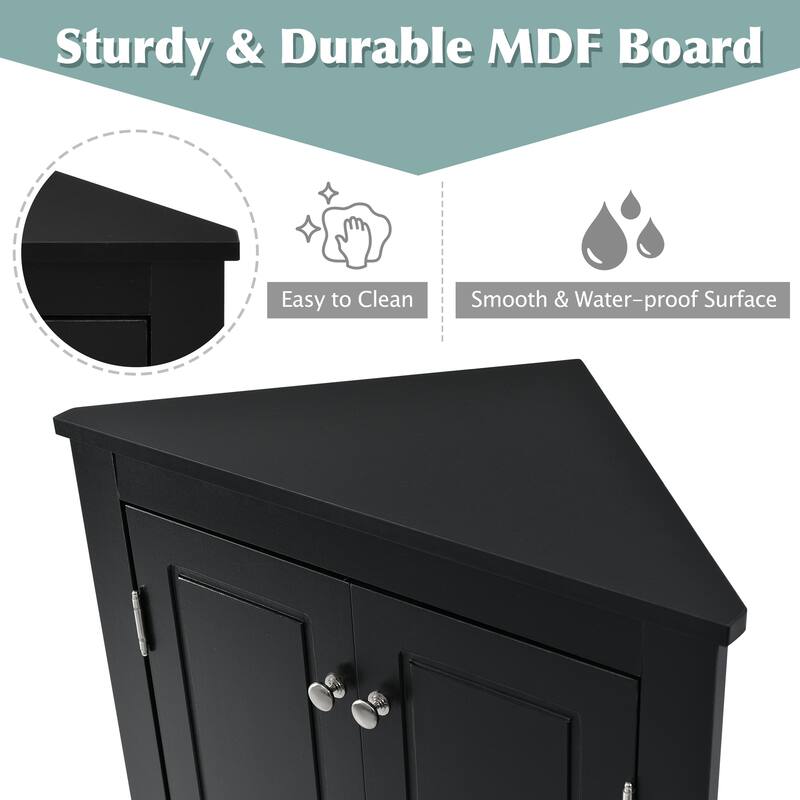 Modern Triangle Floor Cabinet with Doors and Adjustable Shelves, Compact Corner Storage for Bathroom or Kitchen