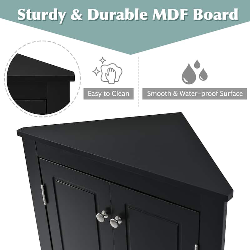 Triangle Floor Cabinet Storage Corner Cabinet with Adjustable Shelves and Brushed Nickle Knobs for Office Bathroom Living Room
