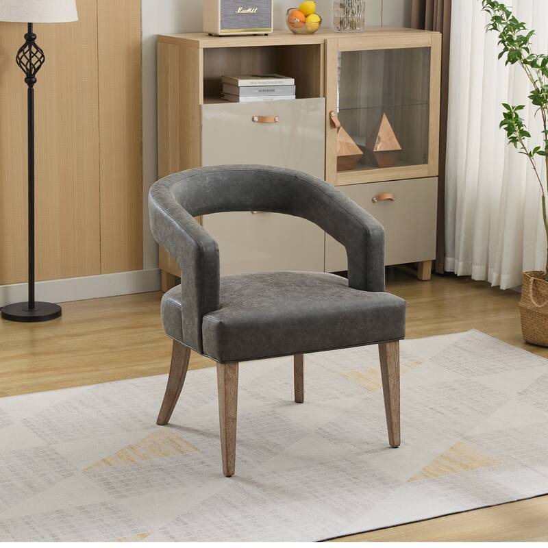 25.79" Wide Modern Barrel Open Back Upholstered Accent Chair with Weathered Solid Wood Legs Chairs - Dark Grey
