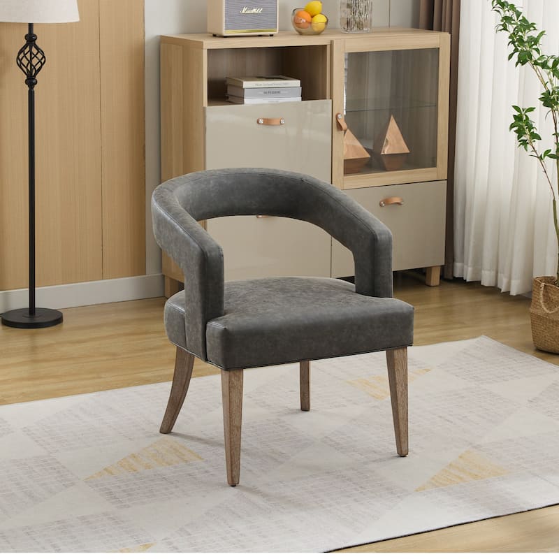Modern Barrel Open Back Upholstered Dining Chairs w/ Weathered Solid Wood Legs Accent Chair - Gray PU - Gray