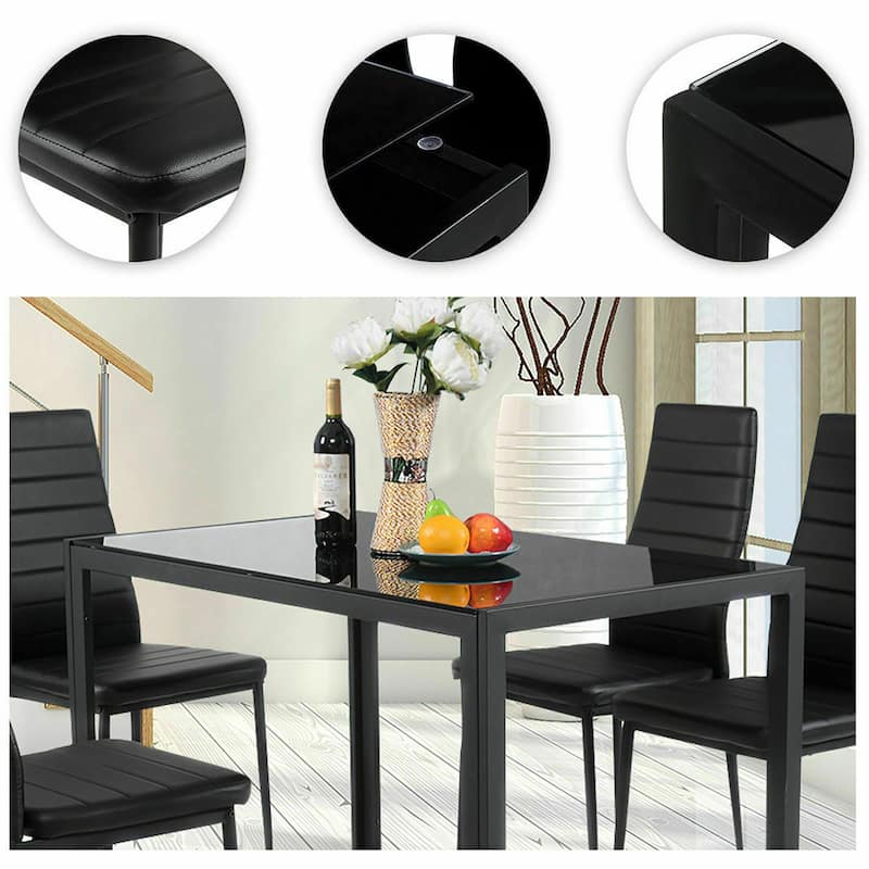 Costway 5 Piece Kitchen Dining Set Glass Metal Table 30" and 4 Chairs