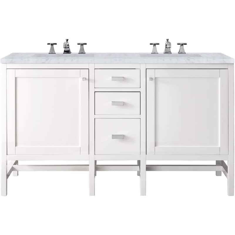 James Martin Vanities Addison 60" Double Basin Hardwood Vanity Set - Glossy White - Glossy