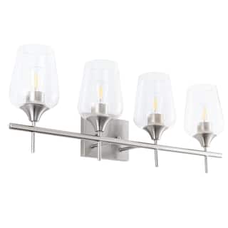 4 Lights Armed Sconce Vanity Lights with Glass Shade, Brushed Nickel