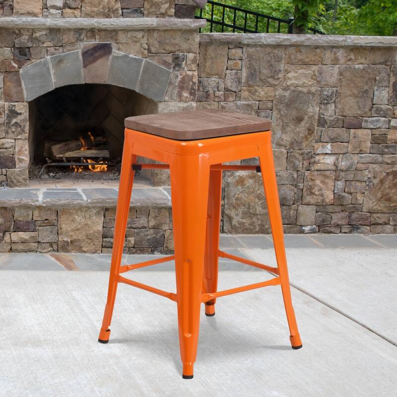 Indoor/Outdoor Backless Counter Stool with Poly Resin Seat