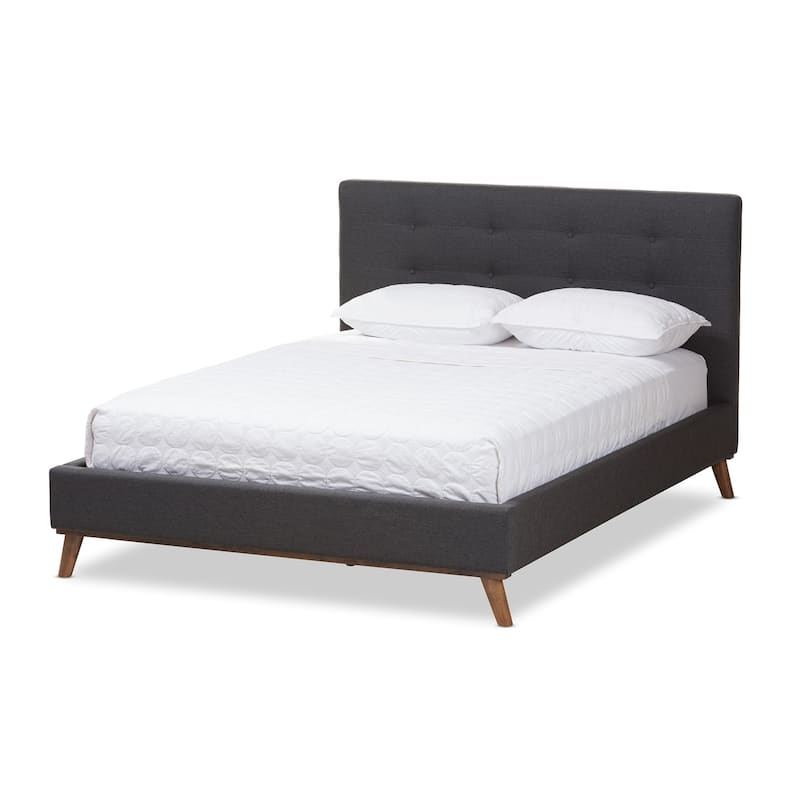 Queen Size Platform Bed - Dark Grey Fabric Bed Frame - Modern Minimalist Design