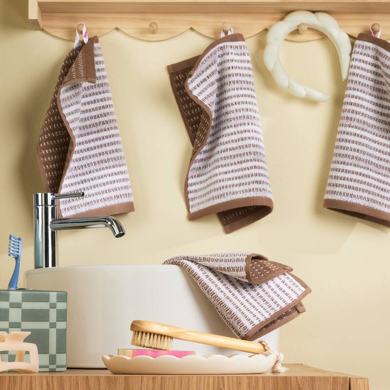TOWN & COUNTRY PLAY 4-Piece Striped Reversible Terry Brights Washcloth Set, 13x13-Inch, 100% BCI Cotton - 13"x13"
