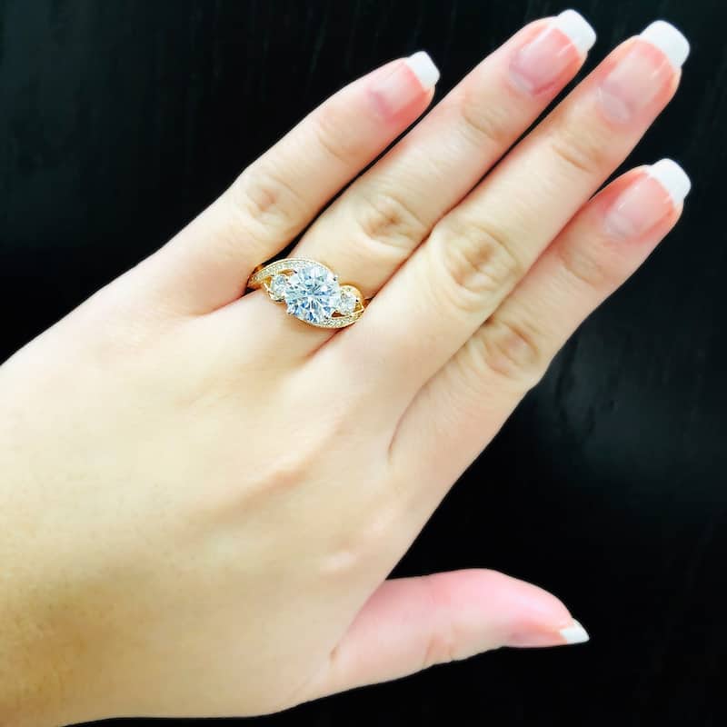 Auriya 14k Gold 2ctw Unique Moissanite 3-Stone Diamond Engagement Ring 5/8ctw