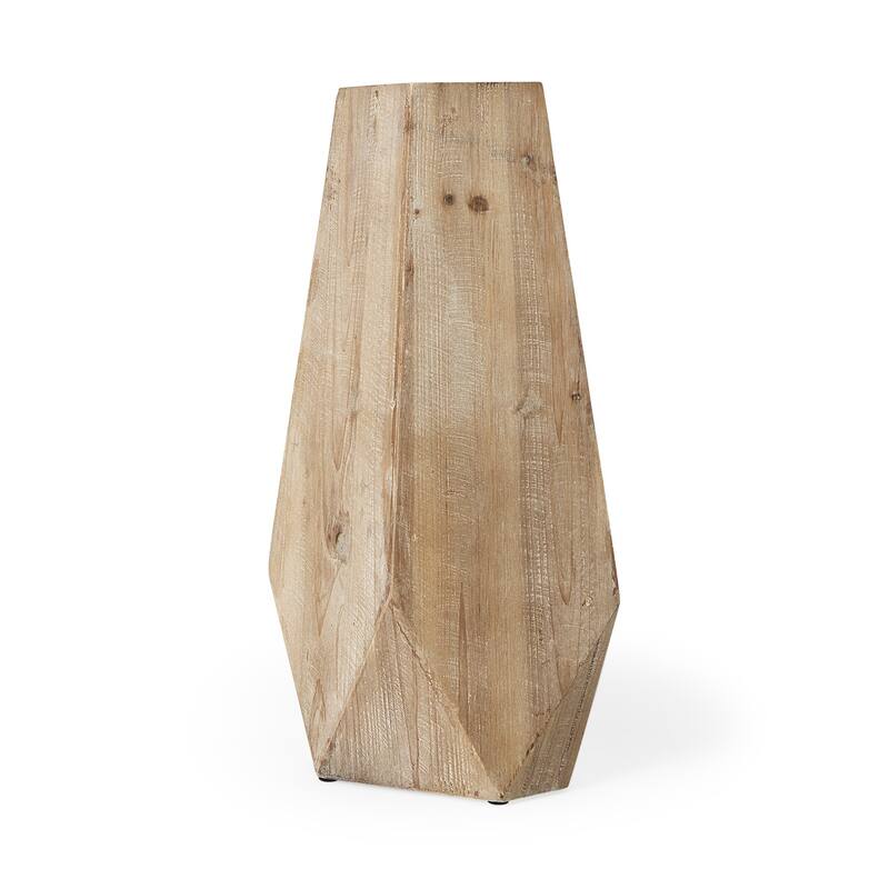 Natural Solid Wood Cylinder Vase with Geometric Pattern Table Decor Indoor Use - 19"