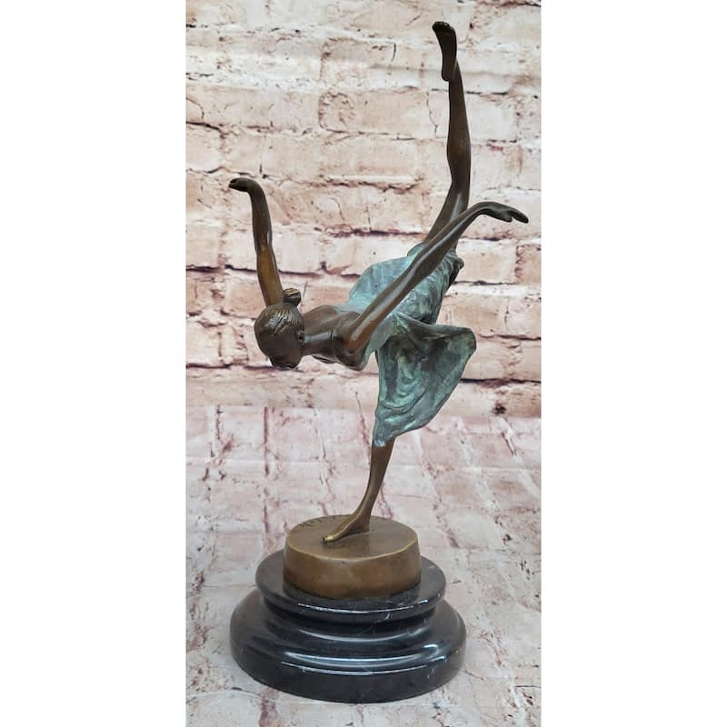 Hot Cast Bronze Dancer Girl W/ Green Patina Dress - Original Art Sculpture By Aldo Vitaleh