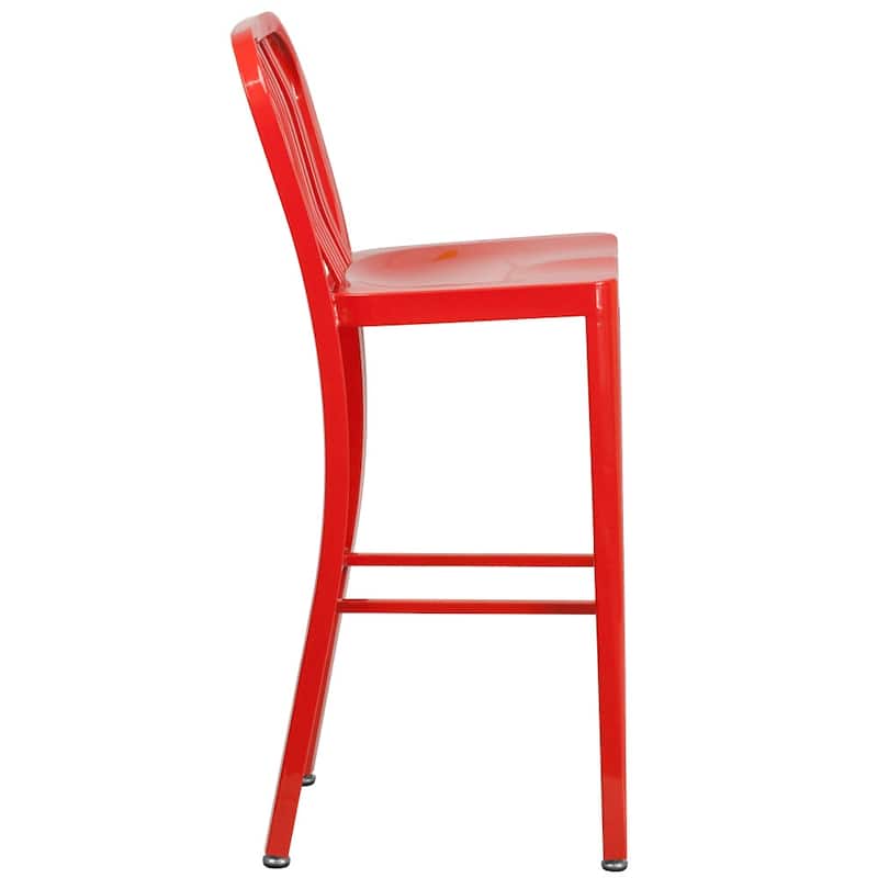 30'' High Metal Indoor-Outdoor Barstool with Vertical Slat Back