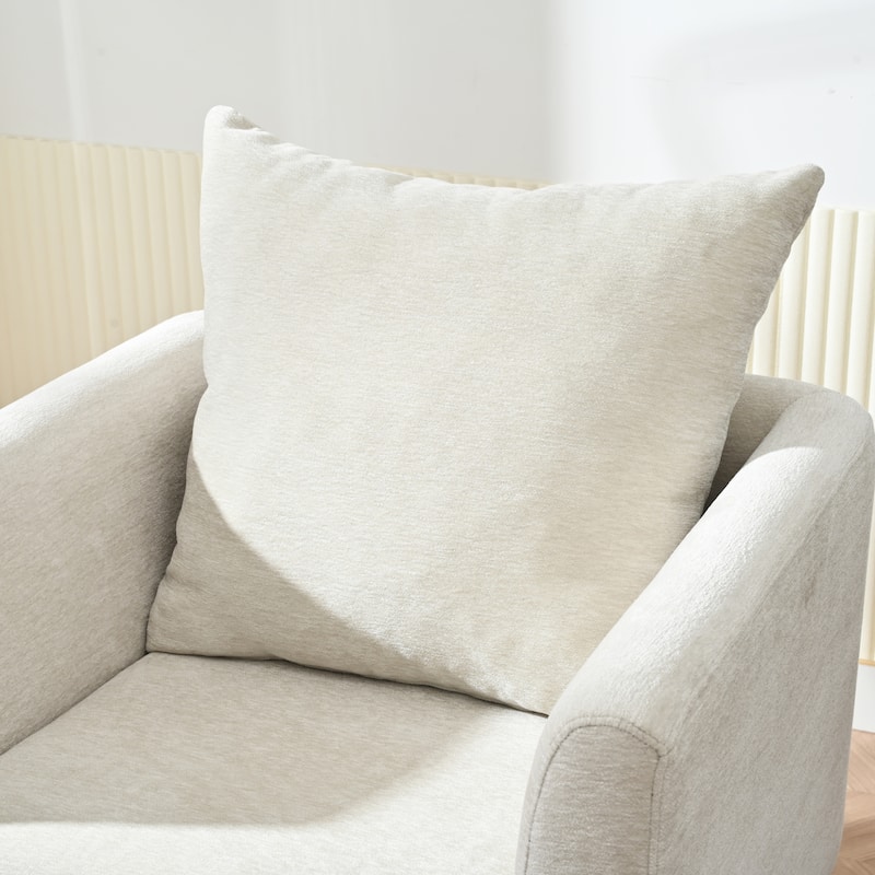 Beige Modern 26.77" Upholstered Arm Chair with Solid Wood Legs and Waist Pillow